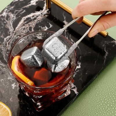 4/6/8pcs Stainless Steel Ice Cubes Set Juice Beer Wine Whisky Cooler Rocks Food Grade Reusable Cooling Cube Home Party Bar Tools