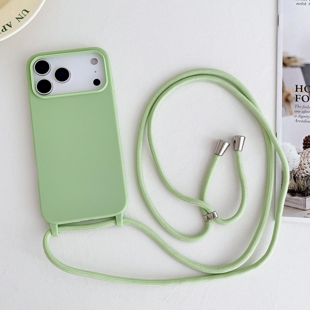 Matte Silicone Soft Case For iPhone 17 Pro Max Air 16 15 13 12 11 14 Plus Crossbody Lanyard Necklace Anti-Lost Cord Strap Cover