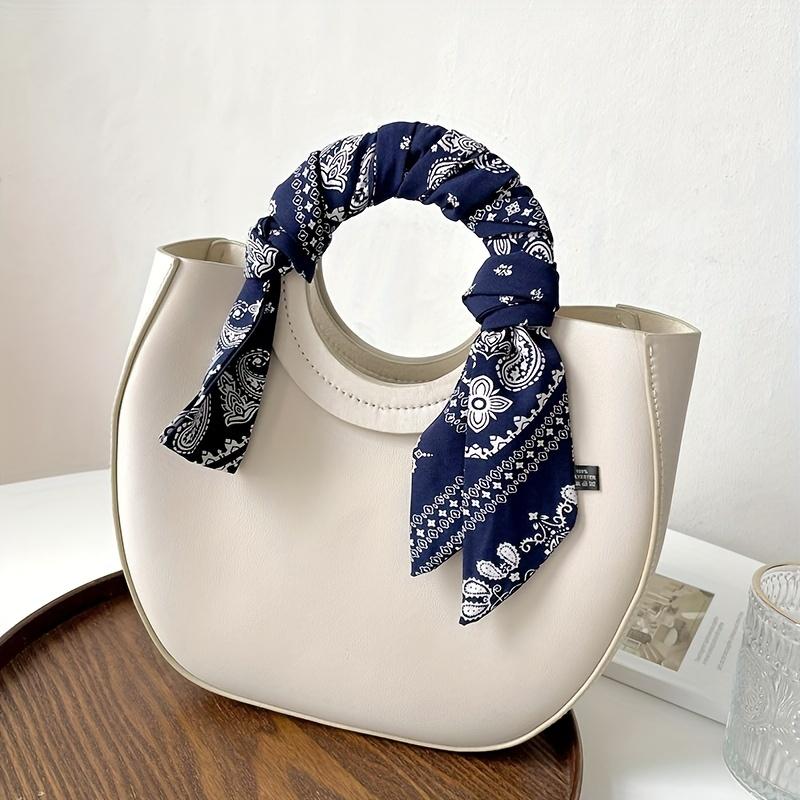 2Pcs, two navy blue and white, 188 * 5cm, thin and narrow long silk scarves, versatile cashew nut flowers in summer, tied hair