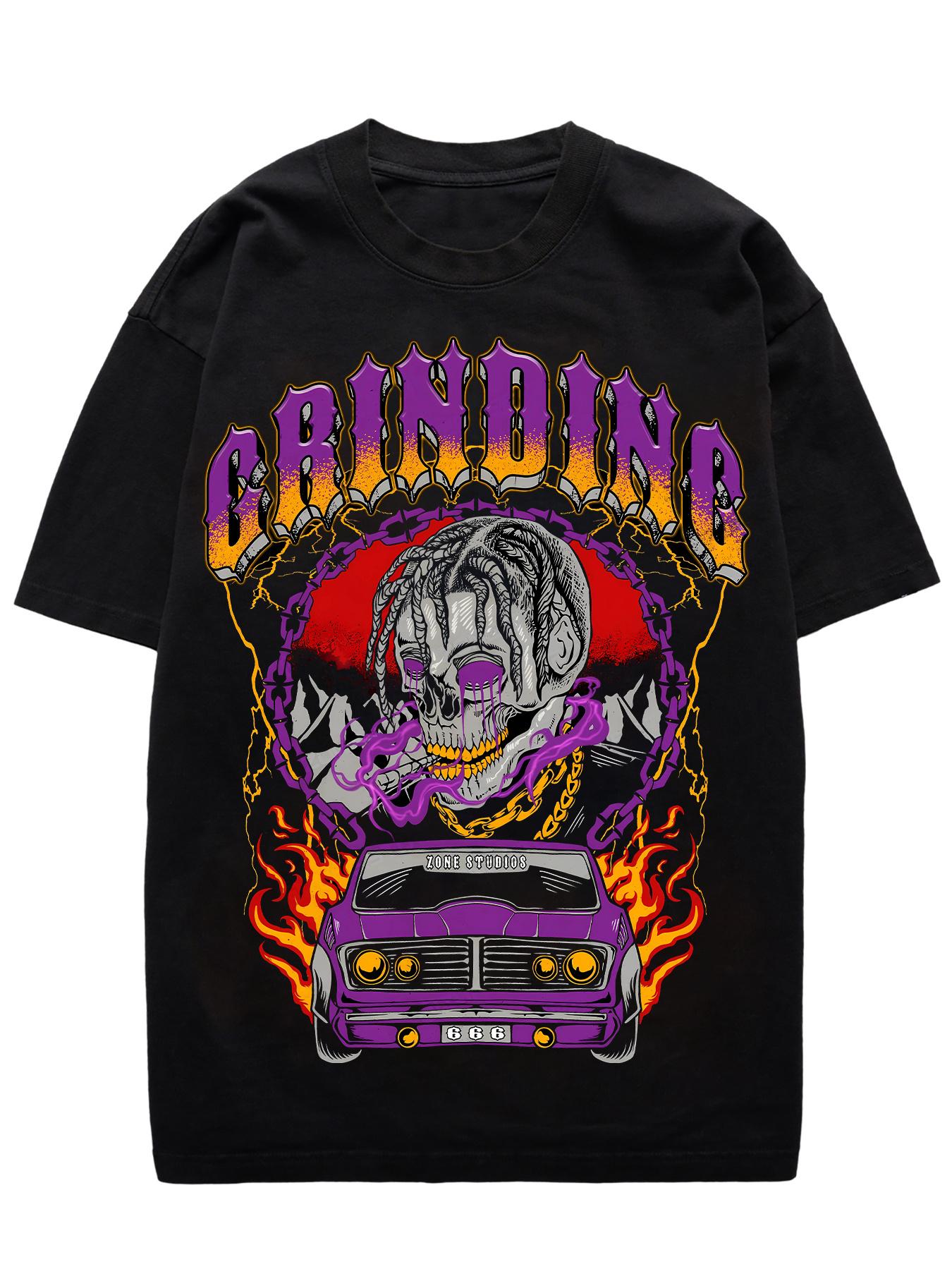 

Skull and Vintage Car Pattern T-Shirt Street Hip Hop Crew Neck Top Breathable Soft High Quality Unisex T-Shirt Men s Clothing S