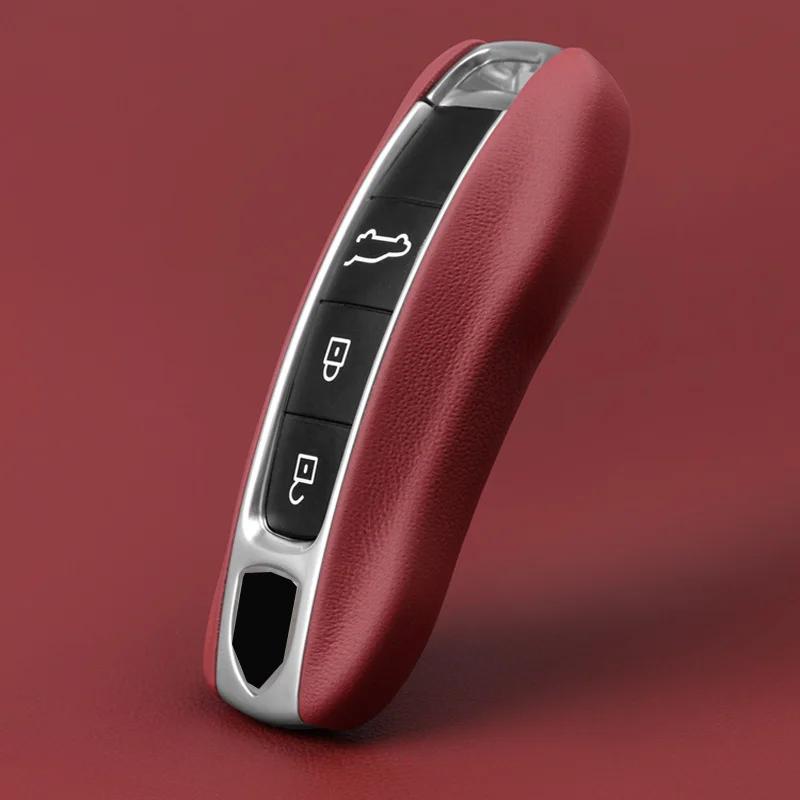 Luxus Echtleder für Porsche Boxster Cayman Panamera Cayenne Macan 718/911 Taycan Autoschlüssel Hülle Schutzhülle Schlüsselanhänger