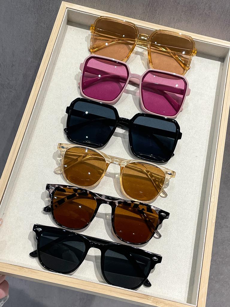 6PCS Classic Square Frame Sunglasses Colorful Combination Set Affordable Outdoor Leisure Sunglasses High Value-for-Money