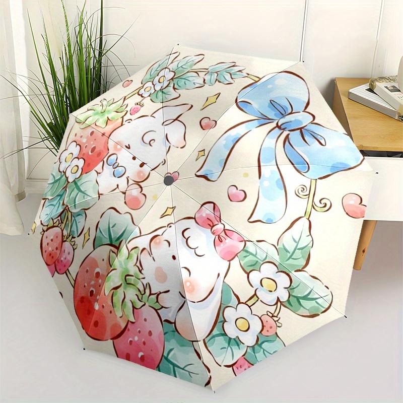 

1pc Cute Animals & Strawberries Durable Cartoon Folding Umbrella, Portable 3-Fold Compact Umbrella for Men and Women, Suitable for Travel or