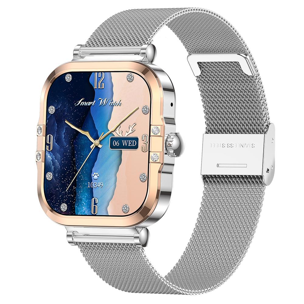 HK82 1,75-calowy kwadratowy ekran AMOLED z NFC inteligentny zegarek z monitorem zdrowia, pasek ze stali