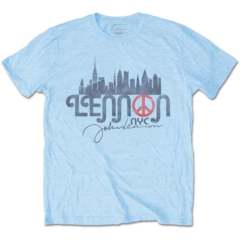 John Lennon T Shirt NYC Skyline Logo Official Mens Light Blue M XL