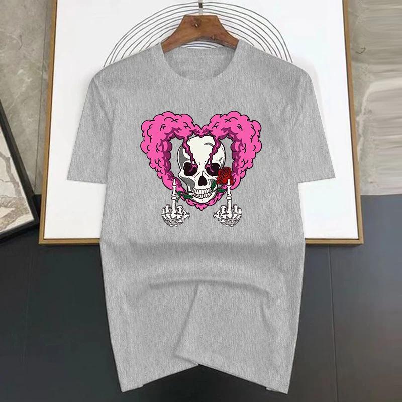 Luxury Brand Heart Skeleton Pattern Print T Shirt For Man Summer Vintage Unisex Oversized T-shirt Y2k Tops Short Sleeve Men's