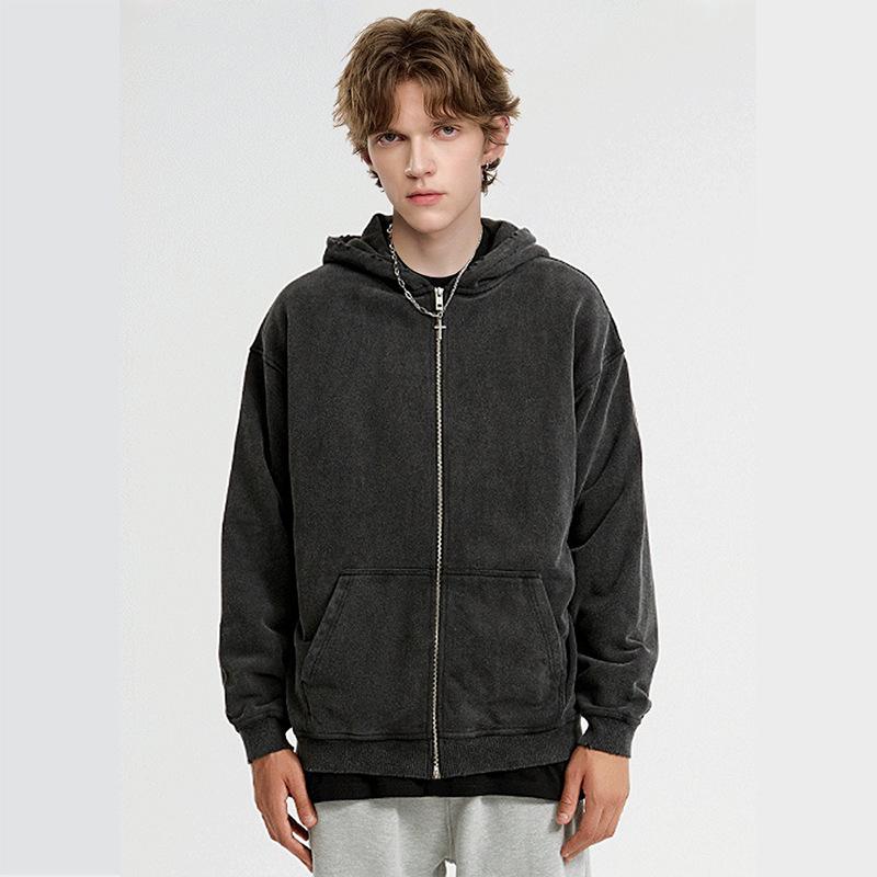Unisex 400g Vintage Washed Zipper Hoodie - Retro Oversized Sweatshirt Jacket