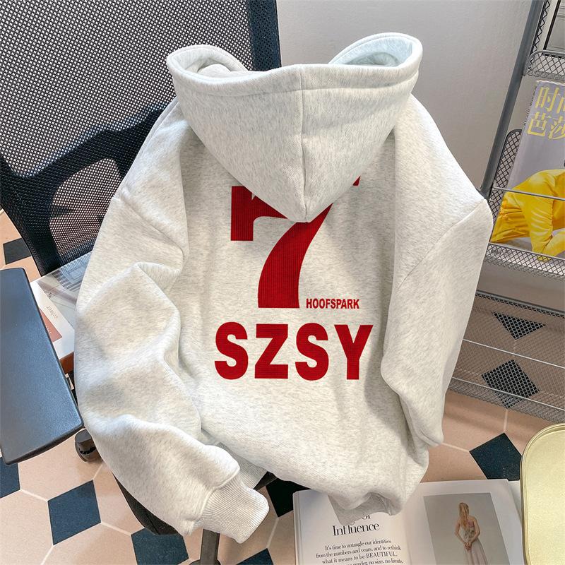 Trendy brand versatile fleece thickened hooded sweater men s loose American seasonal women s hoodie XXXL