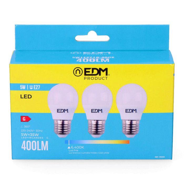 Kit 3 Ampoules LED Sphériques E27 – 5W – 400lm – 6400K – Lumière Froide - 98203