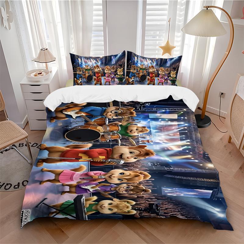 Alvin Chipmunks Concert Printed 3pcs Bedding Set Soft Microfiber 1 Duvet Cover And 2 Pillowcases Home Bedroom Decor Xmas Gift Tk11