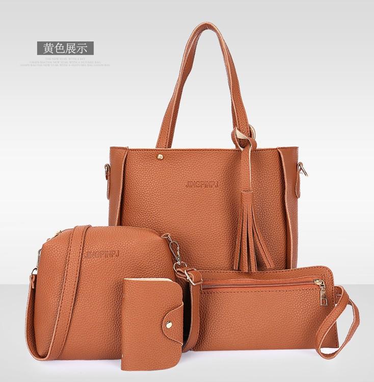 2024 Trendy Child and Mother Bag Four-piece New Korean Version Bucket Tassel Shoulder Bag Handbag Women's Bag Large Bag Messenger Bag