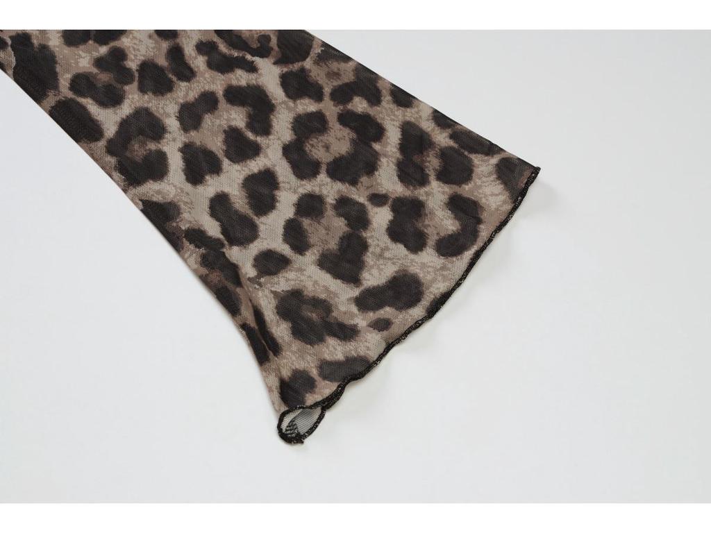 2025 European & American Women's Leopard Print One-Shoulder Semi-Sheer Long-Sleeve Top.