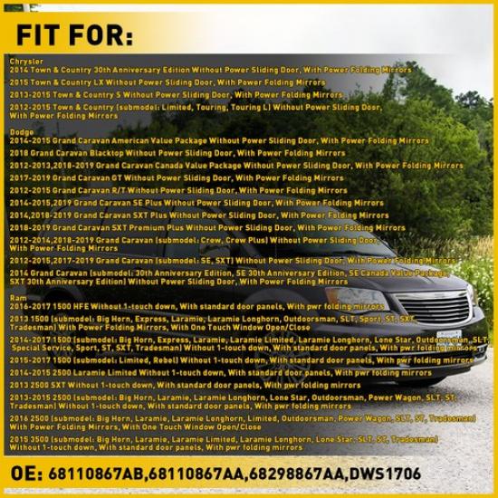 Front Driver Switch Power Window Master for 2012-2015 Ram 2500 1500 3500 4500