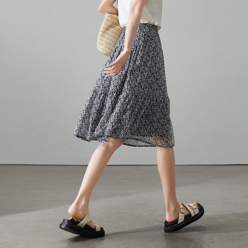 SOFSIL 2026 Summer Elegant Floral Black A-Line Midi Skirt