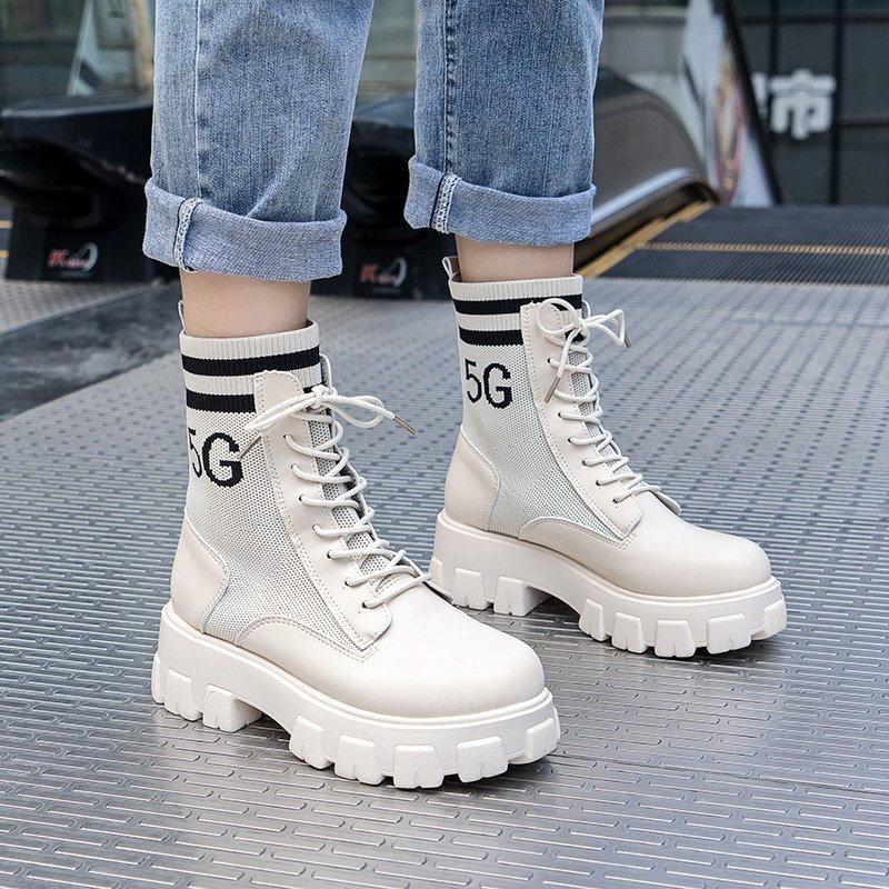 Women's Platform Motorcycle Boots Women Gothic Chunky Punk Woman Black Cool Metal Buckle Ankle Female Lace Up Plus Size 35-43202