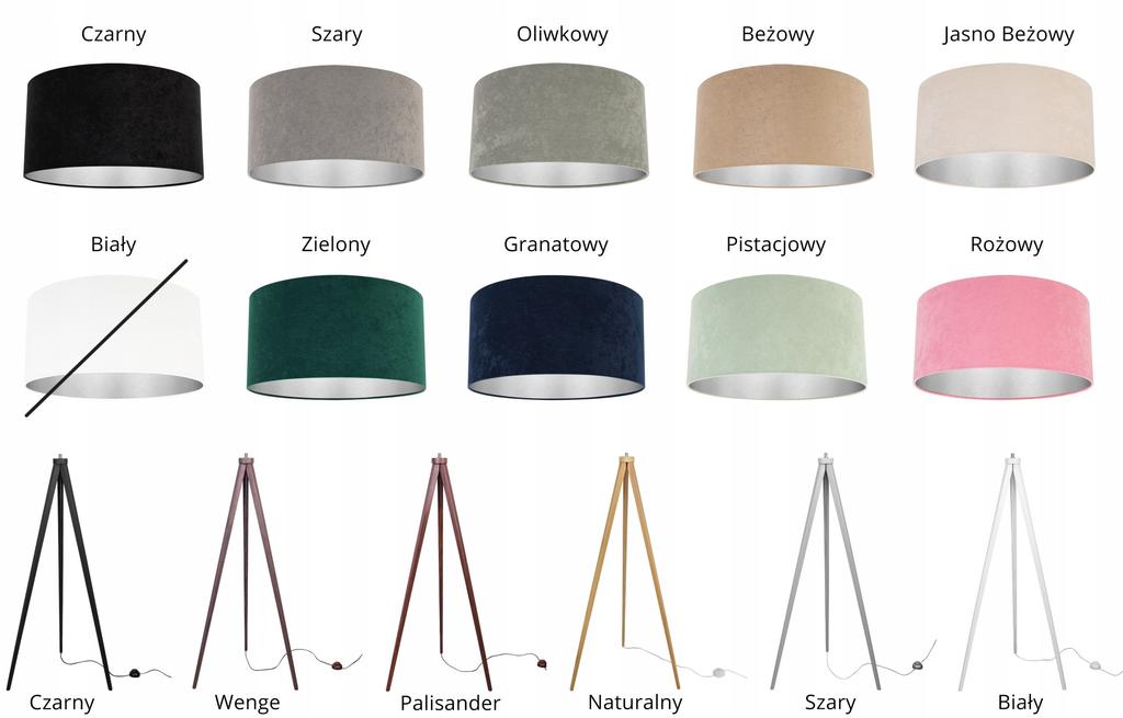 Standing Floor Lamp, Tripod, Chrome, Velvet Lampshade