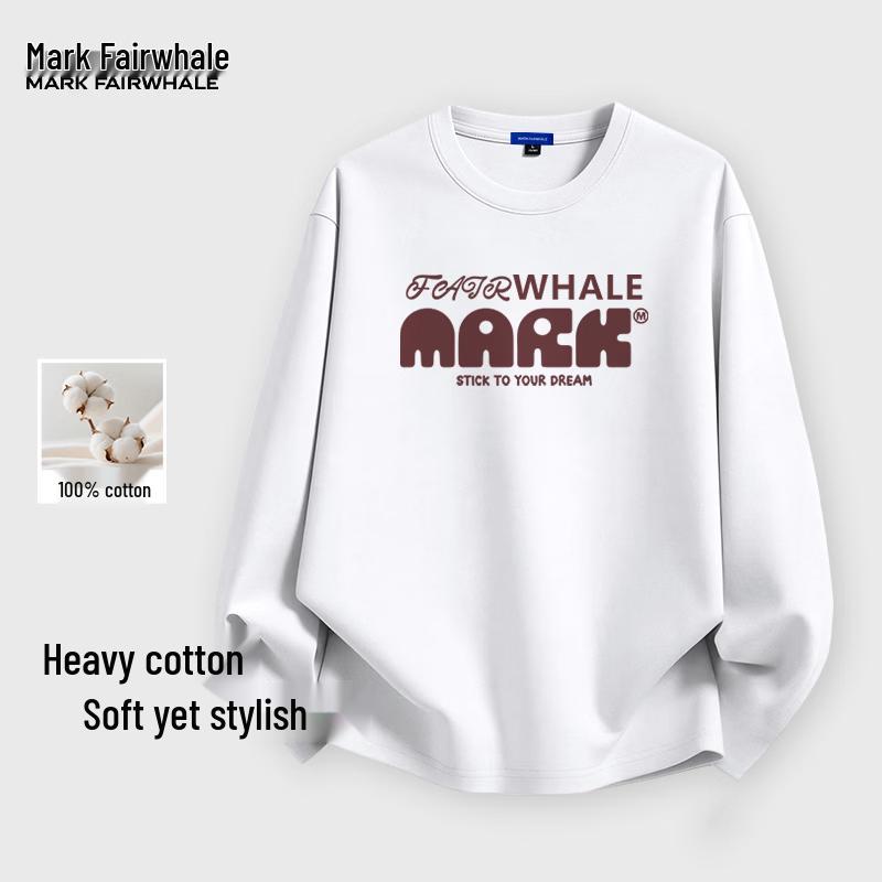 MARK FAIRWHALE Men's Loose Fit 100% Cotton Long Sleeve Round Neck T-Shirt