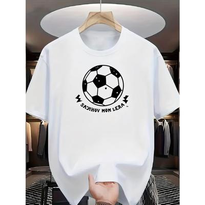 European Sizes 2D Soccer Pattern T-Shirt | Casual Daily Wear, Short Sleeves, Men'S Print T-Shirt, Jersey Style T-Shirt