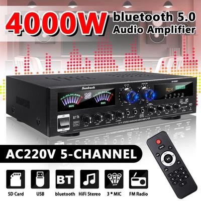 AV555BT 4000W 5CH Heimkino-Verstärker 12V Bluetooth Home Power Verstärker Audio Stereo Verstärker FM USB SD 3Mic mit Fernbedienung