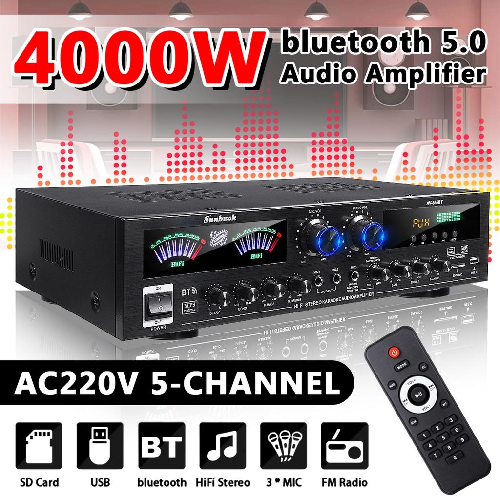 AV555BT 4000W 5CH Home Theater Amplifier 12V bluetooth Home Power Amplifier Audio Stereo amplificador FM USB SD 3Mic With Remote