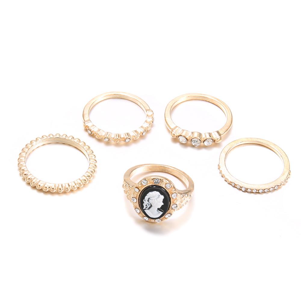 Fashion Personality Gold Diamond Ring 5-Piece Women S Jewelry