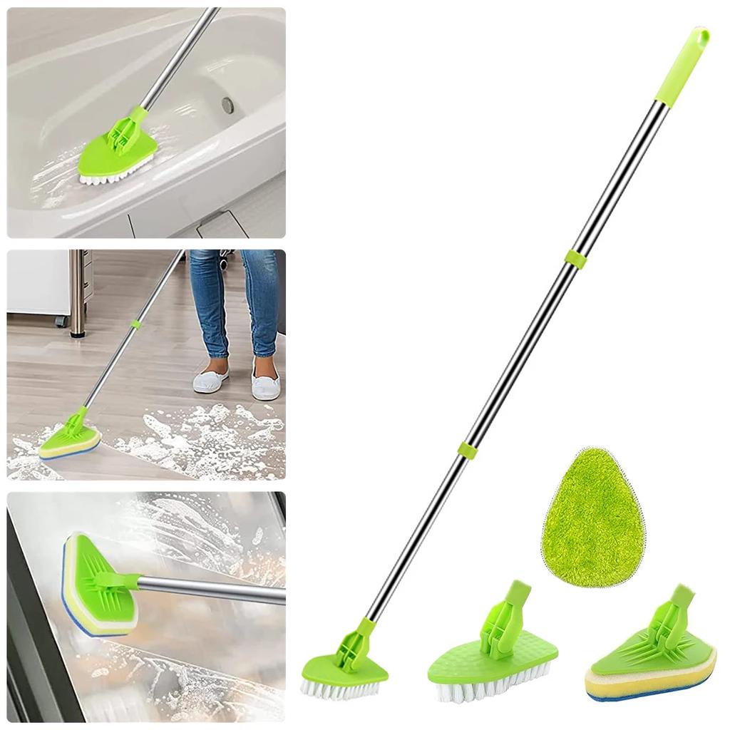Extendable Bathroom Mop Set 3 in 1 Multifunctional Tile Cleaning Kit 180° Rotatable Triangle Cleaning Mop for Floor Cleaner Tool