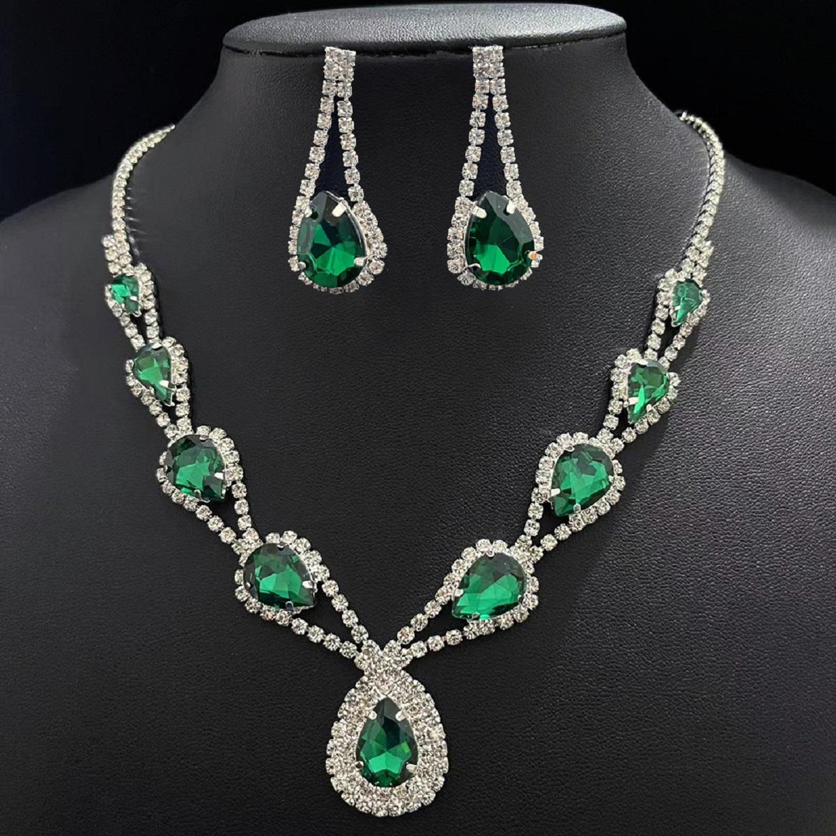 Cross border diamond studded water droplet necklace earrings from Europe and America, light luxury wholesale