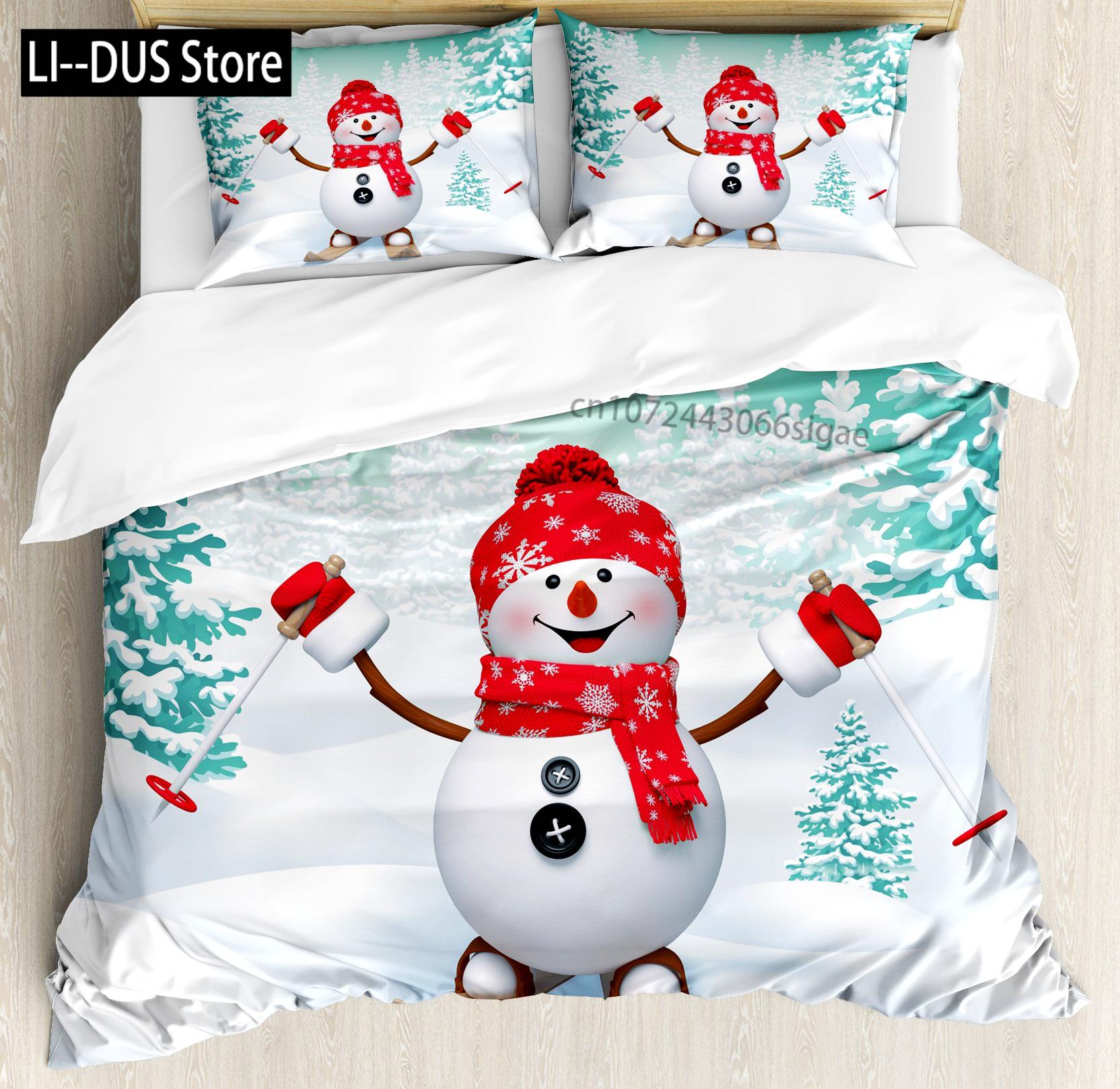 

Snow Christmas Duvet Cover Set, Decorative 3 Piece Bedding Set With 2 Pillow Shams, Single King Queen Twin Size Bed Collection EU single(135x200cm)