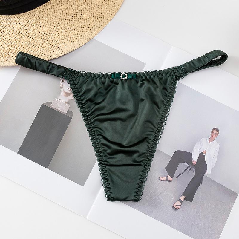 Thin Belt Bow Underwear For Women Girl Sports Panties Thong Low Waist Seamless Soft Satin Briefs Female Lingerie