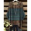 Bohemian Chic Oversized T-Shirts Einfach Vintage Ethnischer Print Unregelmäßiger Saum Rundhalsausschnitt Damen Oberteil Mode Vielseitig Damenbekleidung