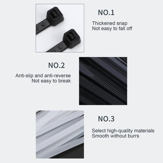 250/500/1000Pcs Universal Nylon Cable Tie Buckle Heavy Duty Self-Locking Nylon Zip Tie Indoor Outdoor Automotive Car Mount Wire Tie Fastener Strap