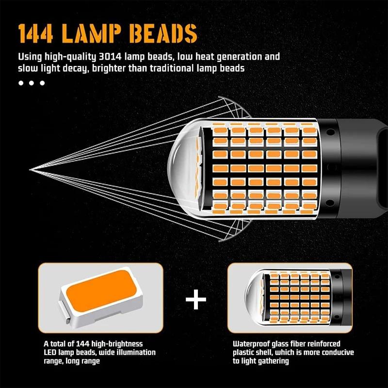 T20 7443 W21/5W 144SMD Amber LED Canbus Turn Signal Indicator Light Bulbs 12V,2pcs.
