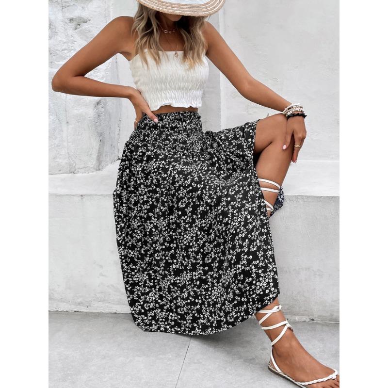 Dámské ležérní letní jarní sukně s květinovým vzorem
