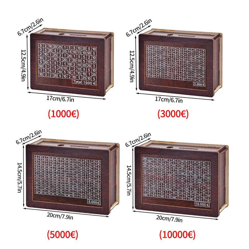 Wooden Piggy Bank Money Box Money Saving Binder 1000/3000/5000/10000 Reusable Money Box with Saving Goal Coins Savings Supplies