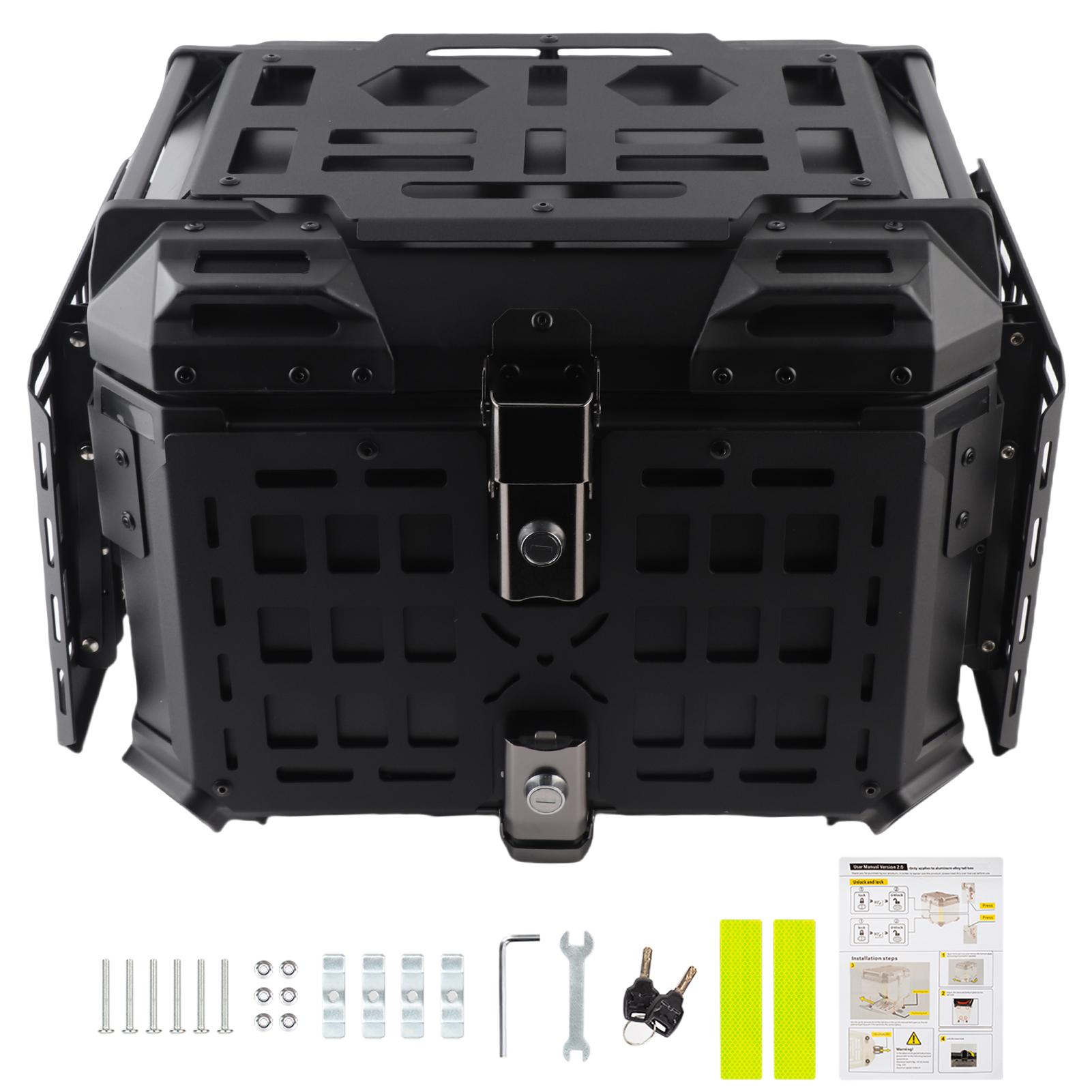 Motorcycle Tail Box, 45L Aluminum Alloy Motorcycle Luggage Trunk, Quick Release Foldable Rear Storage Cargo Case for Touring and 45L