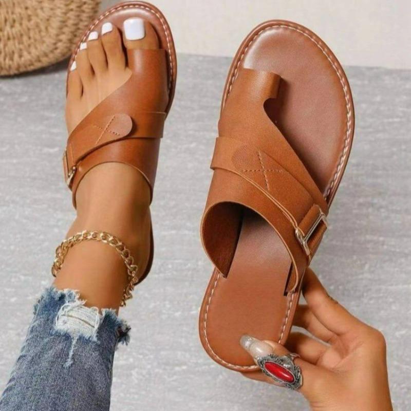 Large size flat slippers women's summer cover toes round head explosion sandals women