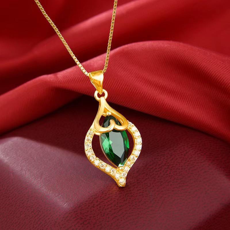 Women's Gilded Brass Love Heart Teardrop Pendant Necklace