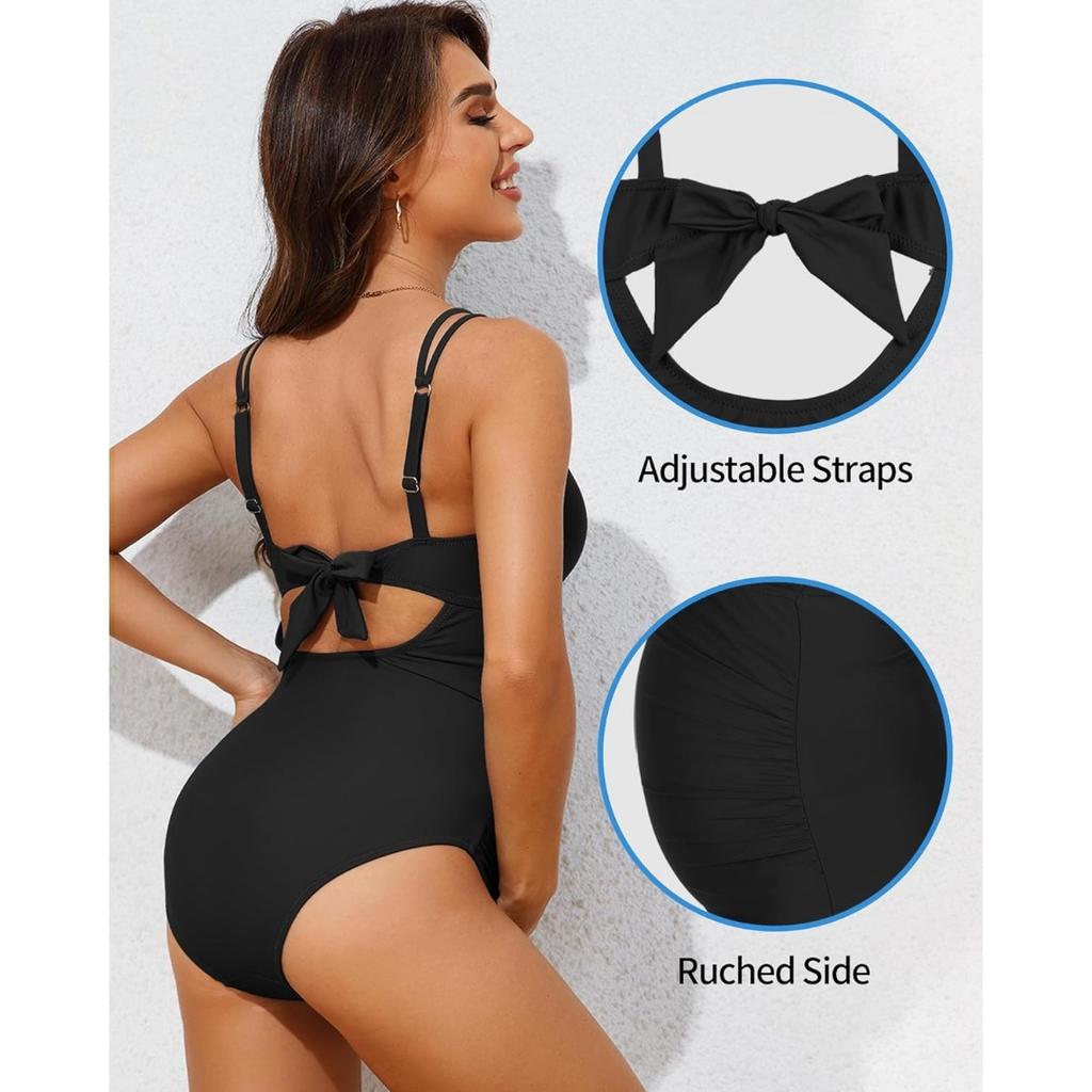 CHARMLEAKS Těhotenské plavky s vroubkovaným střihem Jednodílné Těhotenské plavky s výstřihem do V Těhotenské plavky nařasené Plavky Výstřih Kravata Zpět