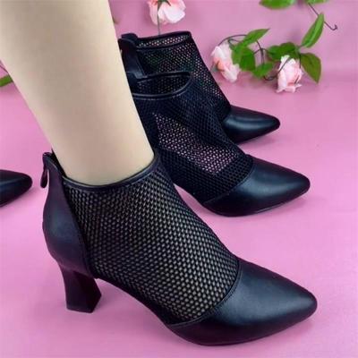 Mesh Hollowed Out Cool Boots New Mesh Boots Soft Leather Pointed High Heels Mesh Sandals Thick Heels Martin Boots