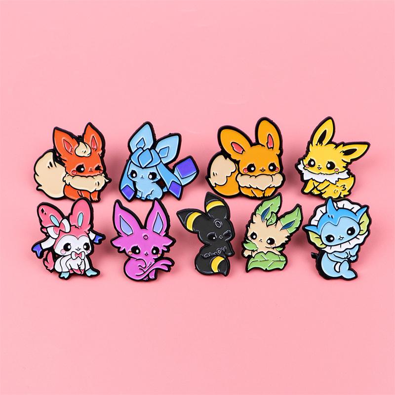 9Pcs Anime Pokemon Lapel Pins Cute Eevee Evolution Enamel Pins Set for Backpacks, Hats, Jackets Perfect Gift for Pokemon Lovers