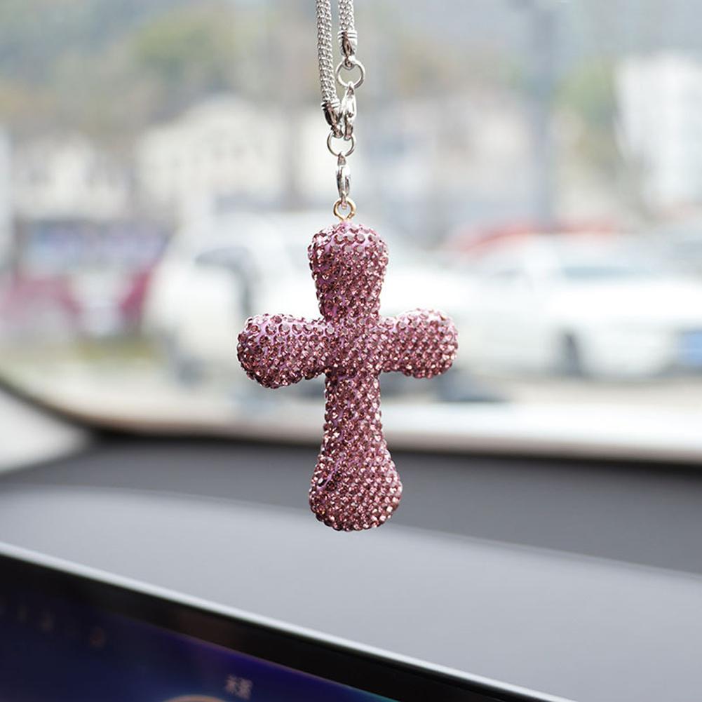 Clay Crystal Corss Decoration Car Elegant Rearview Mirror Decor Car Pendant Creative Interior Mirror Decoration Gift