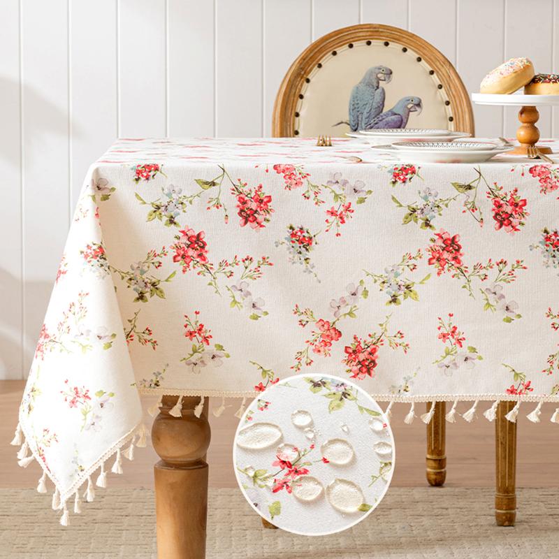 

1Pc Tassel Decoration TV Cabinet Cover Polyester-cotton Waterproof Tea Table French Style Dining Table Cloth Floral Tablecloth S