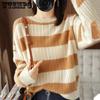 WTEMPO Lockere Pullover Streifen Damen Strickpullover Rundhals Langarm Oberteil Harajuku Büro Dame Lässig Unterhemd