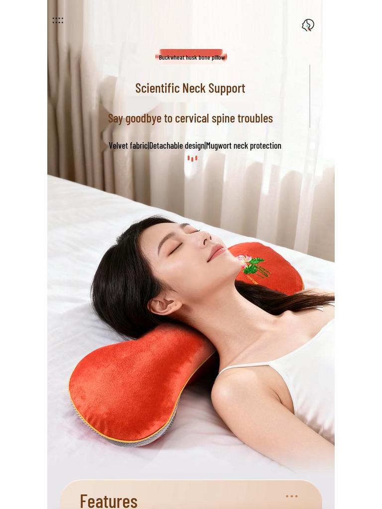 Soba Cervical Pillow with Mugwort Fluff and Holland Velvet Neck Protector