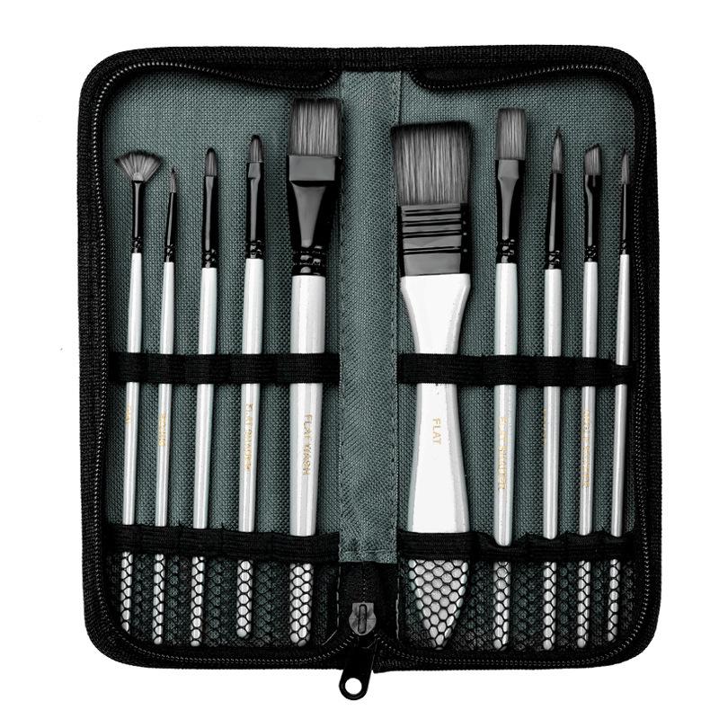 10-Piece Nylon Paint Brush Set for Oil, Gouache, and Watercolor - Flat Hand-Painted Art Brushes