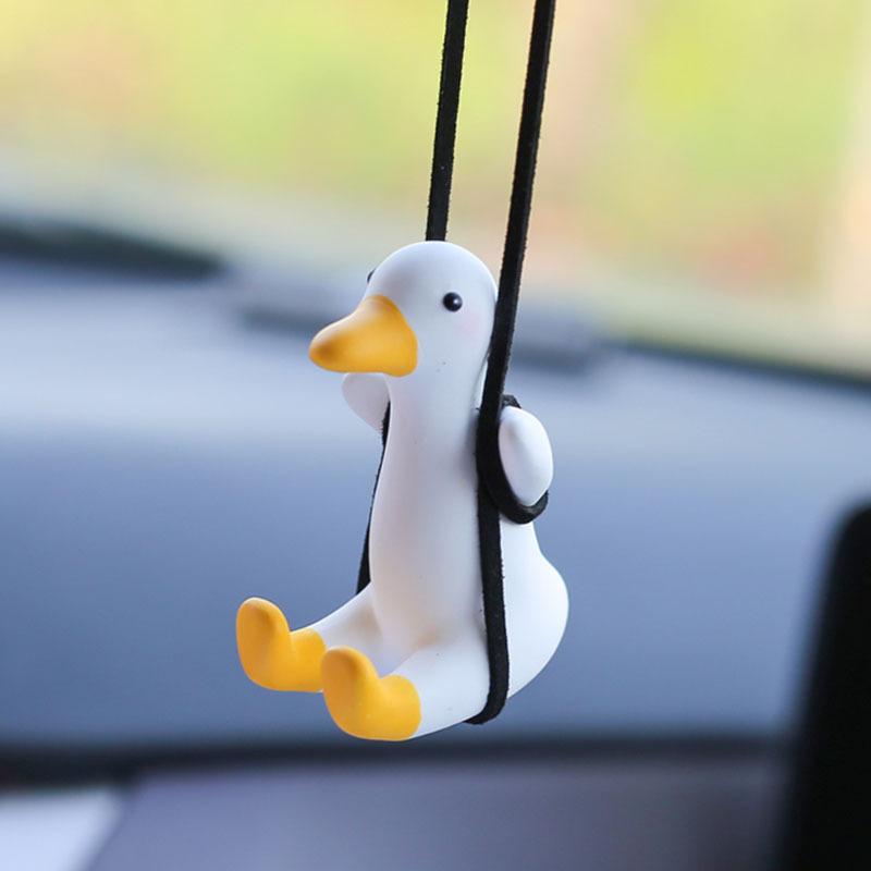Anime Gypsum Swing Duck Car Interior Decoration Cute Wearing Hat Glasses Duck Auto Rearview Mirror Pendant For Car Accessories