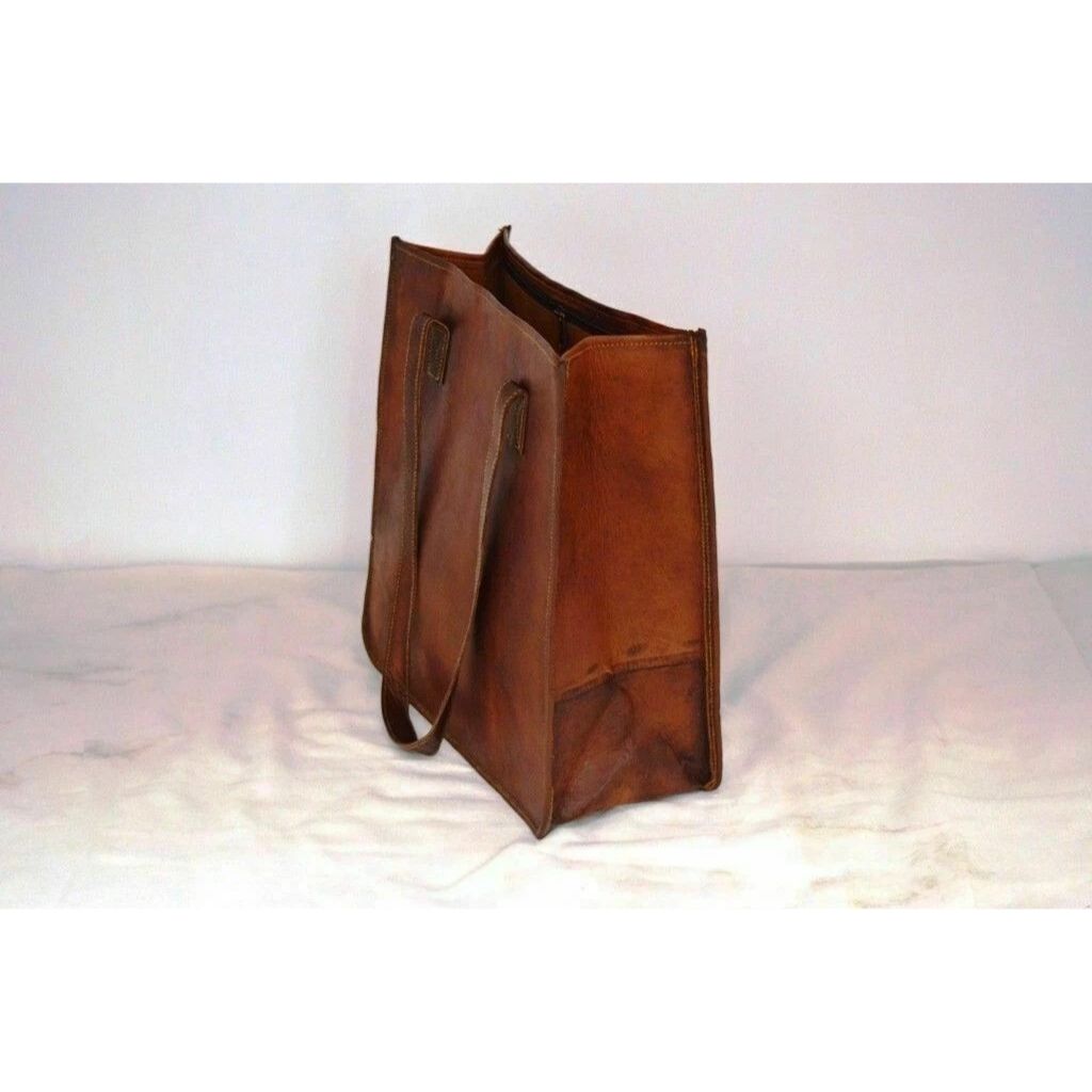 Ekte brunt skinn kvinner Vintage Looking Tote Skulder Håndlaget veske Bag