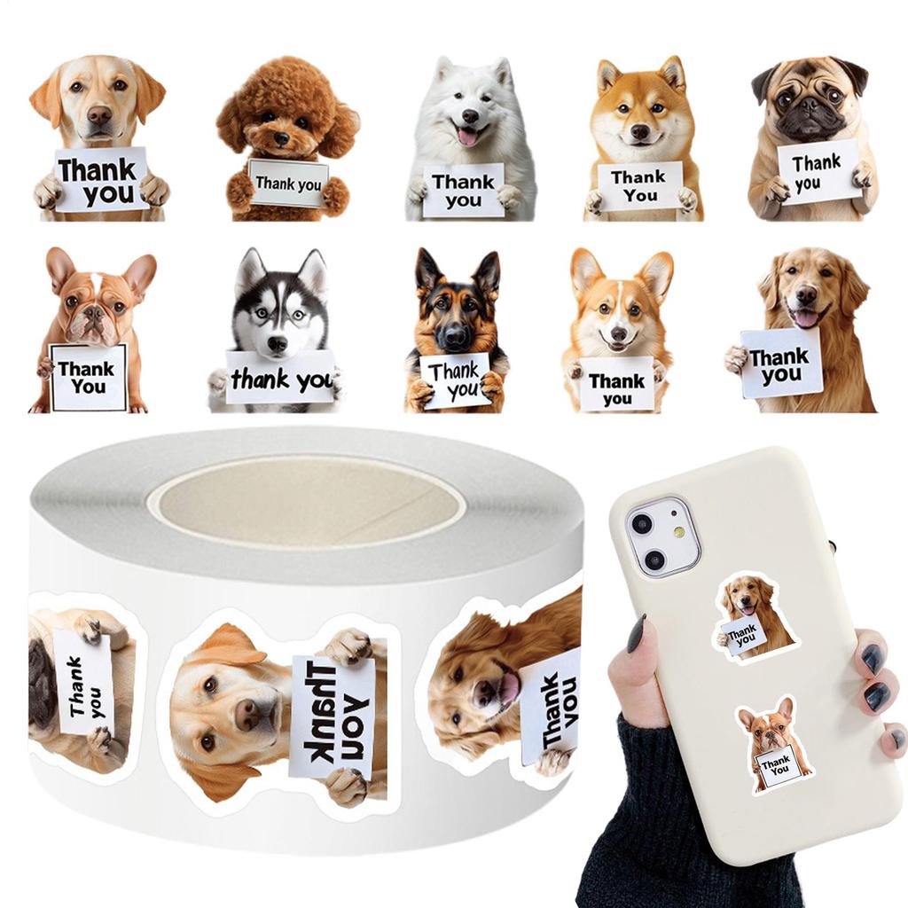 Dog Stickers for Kids 500 Pieces Aesthetic Thank You Decal Roll Animal Water Bottle Stickers for Toddler for Children Boys Girls