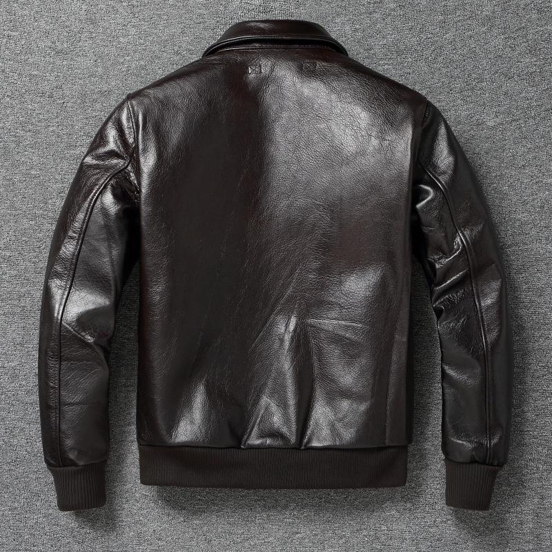 Chinese Size Brown Oil Waxed First Layer Genuine Cowhide A2 Great Escape Genuine Leather Jacket Men Loose Lapel Flight Jackets