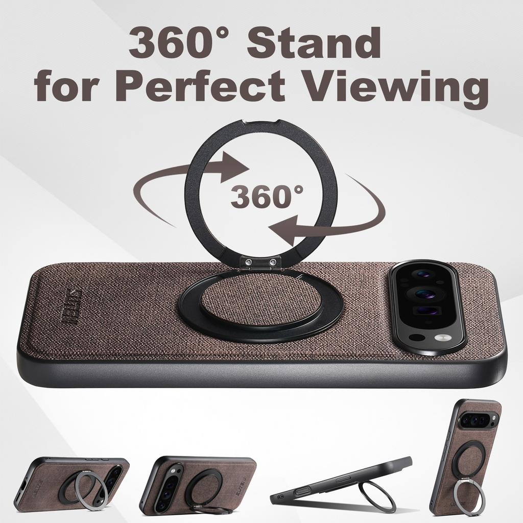 SUTENI G3 For Google Pixel 10 Pro XL Magnetic Case Rotating Ring Kickstand Jeans Texture PU TPU Phone Back Cover